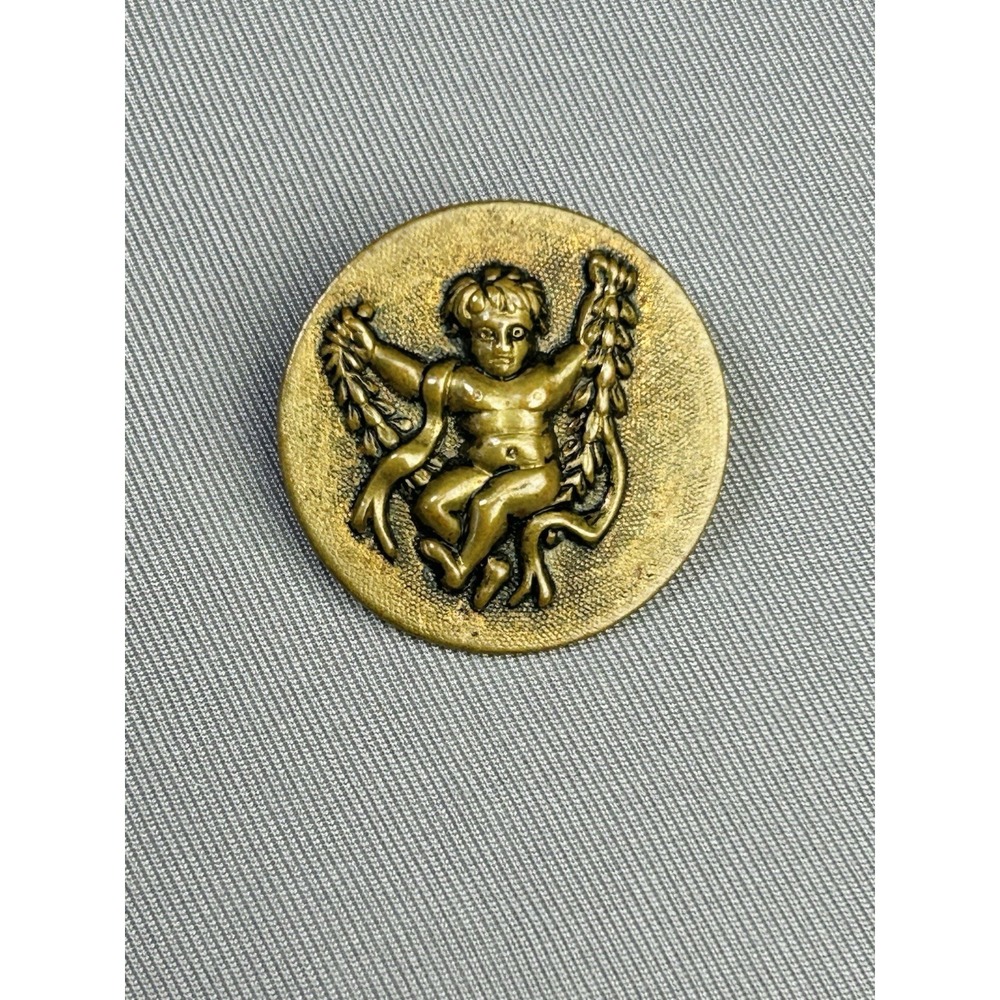 Cherub On A Swing Large Vintage Metal Loop Picture Button